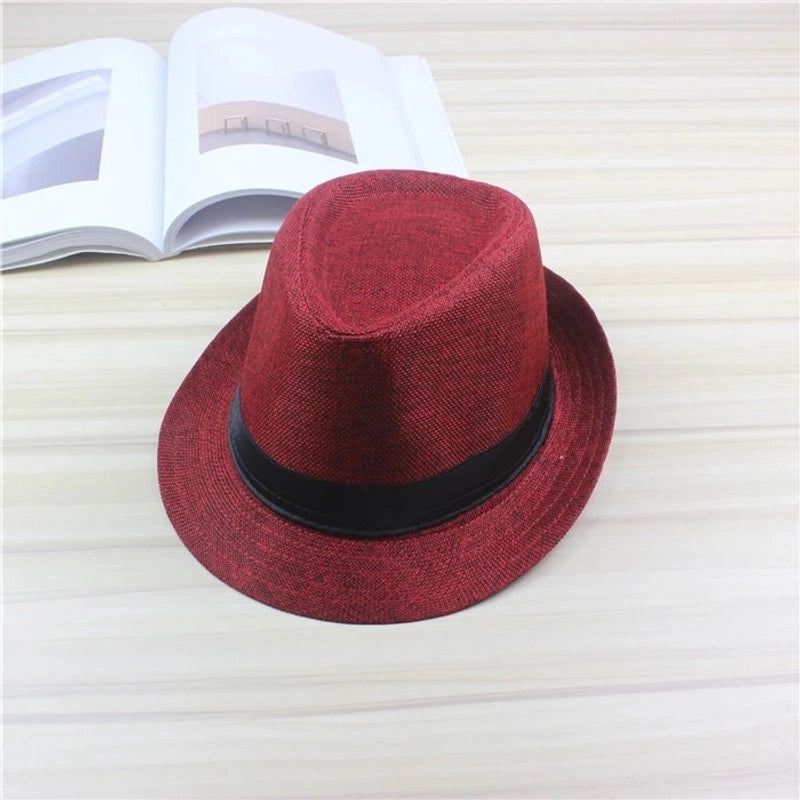 Korean-style Men’s And Women’s Jazz Hat Sunscreen Sun Hat Imitation Linen Breathable Fashion Beach Hat British Retro Small Topper Hat
