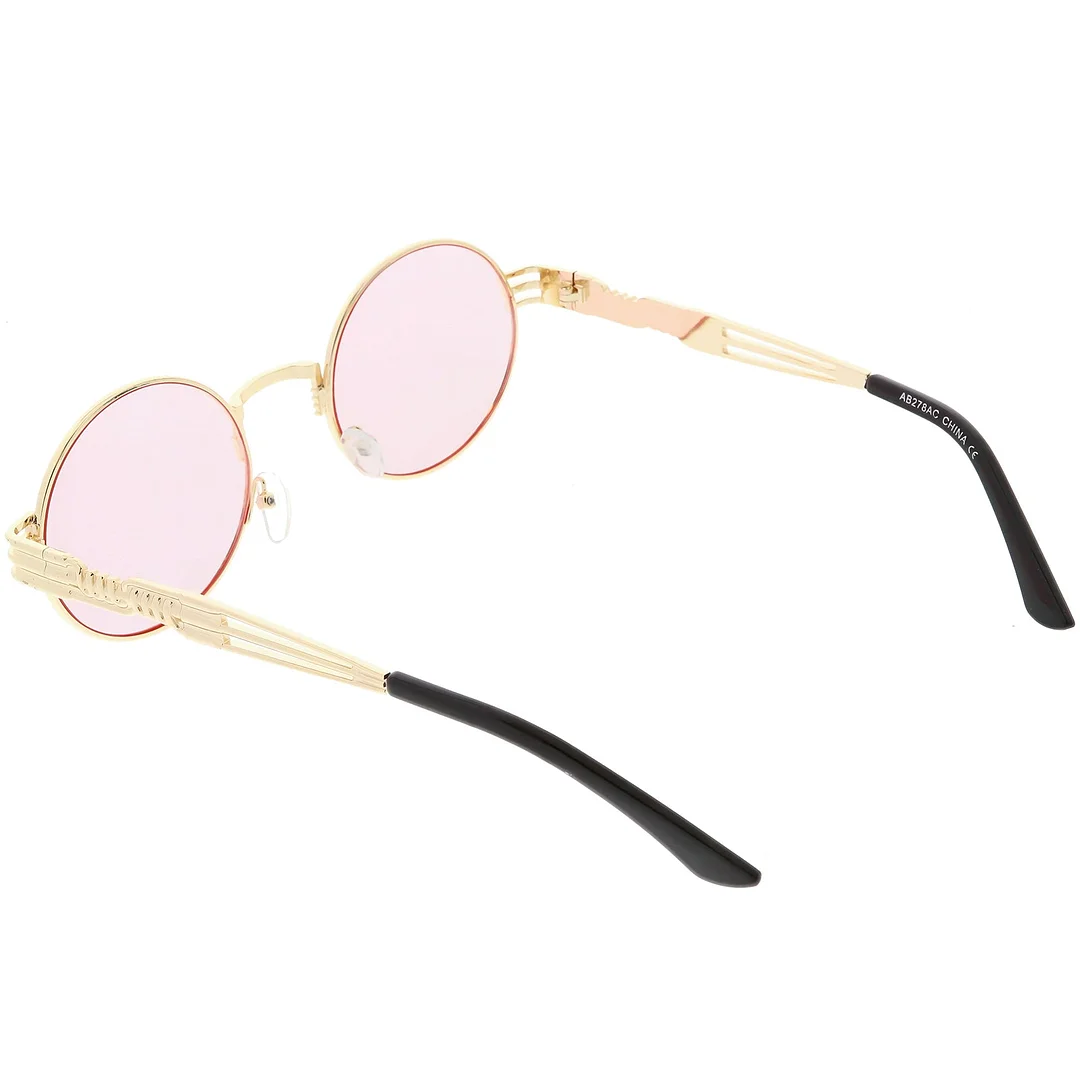 Steampunk Inspired Oval glasses Unique Engraved Metal Detail Color Tinted Lens 60mm