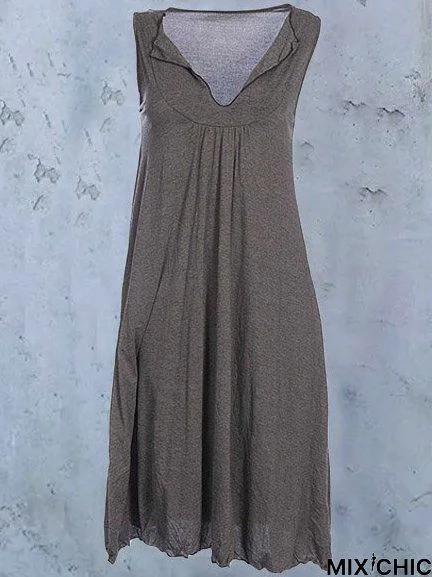 Casual Solid Cotton-Blend Knitting Dress