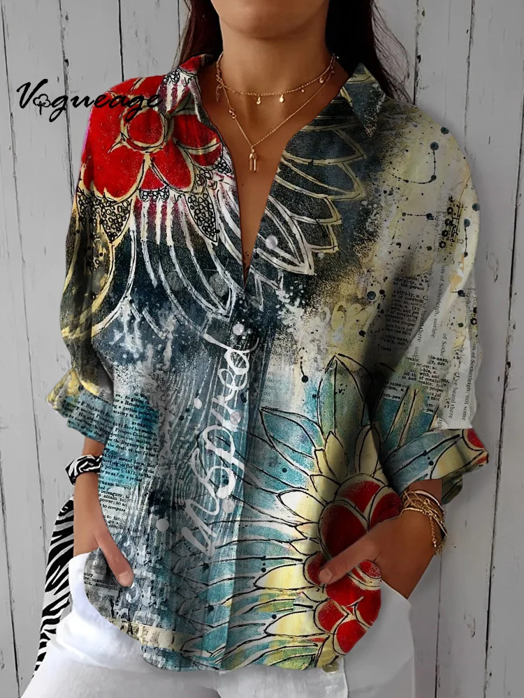 Elegant And Graceful Flowers Printed Cotton And Linen Shirt