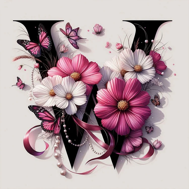 Black And Pink Flower Letters40*40CM(Canvas)  Full Round Drill Diamond Painting gbfke
