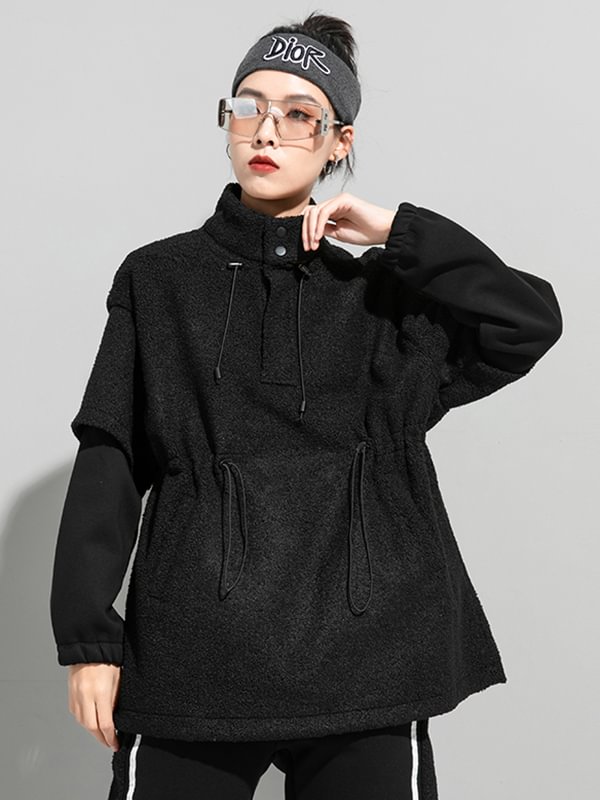 Casual Lamb Wool High-Neck False Two Sweatshirt