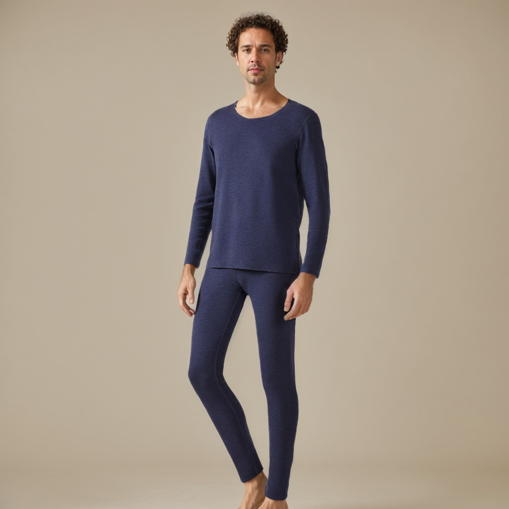 Men's Cashmere Silk Thermal Underwear Set Round Neck REAL SILK LIFE