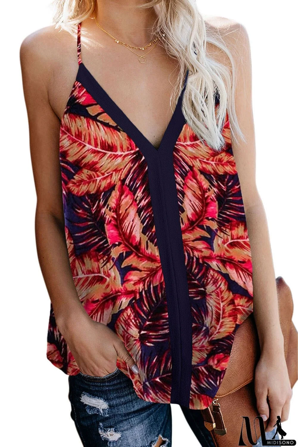 MidiSono - Leaf Print Tank Top