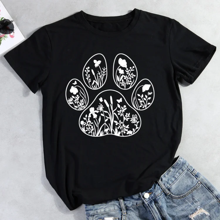 Floral dog paw Pet Animal Lover T-shirt Tee -012247-CB