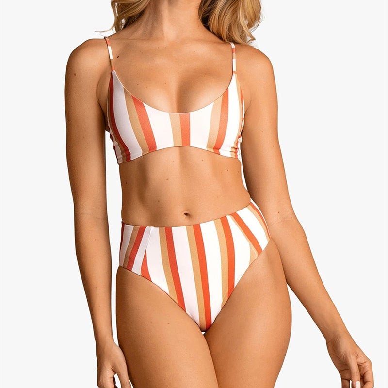 Sexy Striped High Waist Bikini Swimsuit Women Bandage Swimwear Women Bathing Suit Swim Beachwear Bikini Set