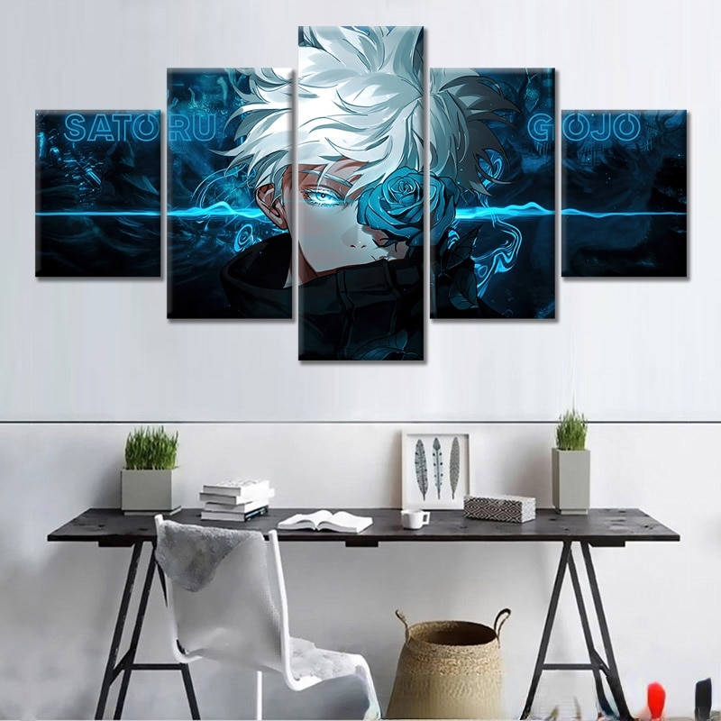 5 Panel Jujutsu Kaisen Anime Poster Gojo Satoru Wall Paintings Canvas Modern Anime Room Decor HD Print Art Home Decor 5 Pieces