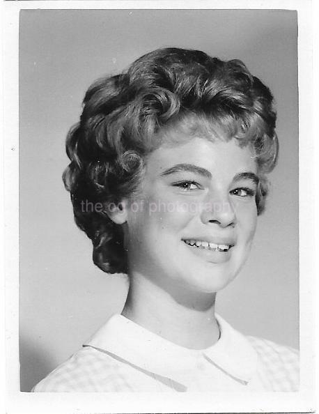 Young Girl TIGHT CURLS Found Photo Poster paintinggraph bw Original Portrait VINTAGE 01 37 A