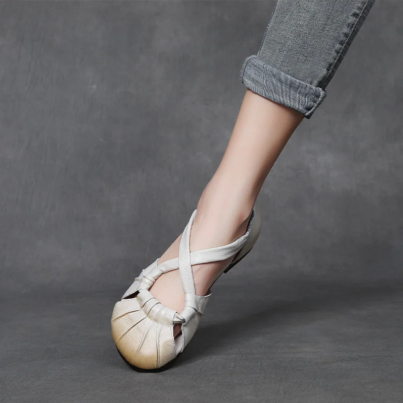 Yyvonne Leather Flat-Soled Sandals Women's New Summer Women's Shoes Beef Soft-Soled Mother Shoes Casual Cowhed Beach Sandals