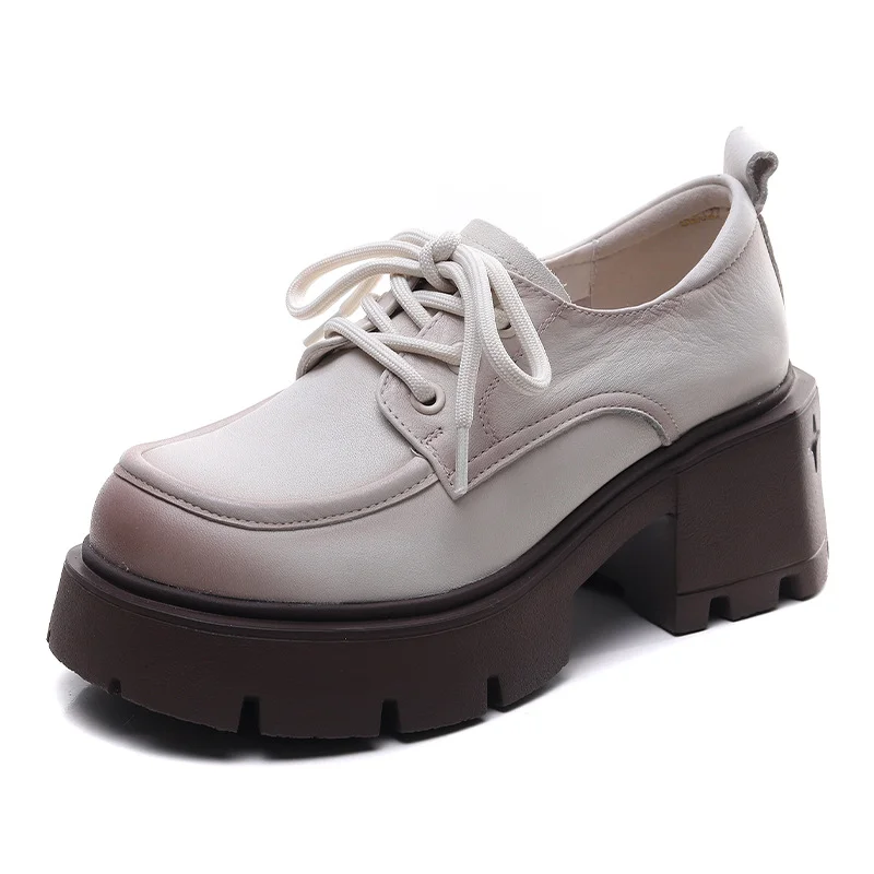 Yyvonne Single Shoe Thick Sole High Heel Year New Leather English Wind Small Leather Shoes Pedalle Shoes