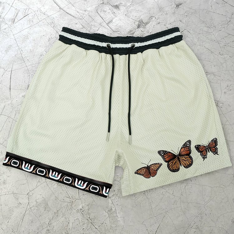 Retro Casual Butterfly Pattern Mesh Shorts