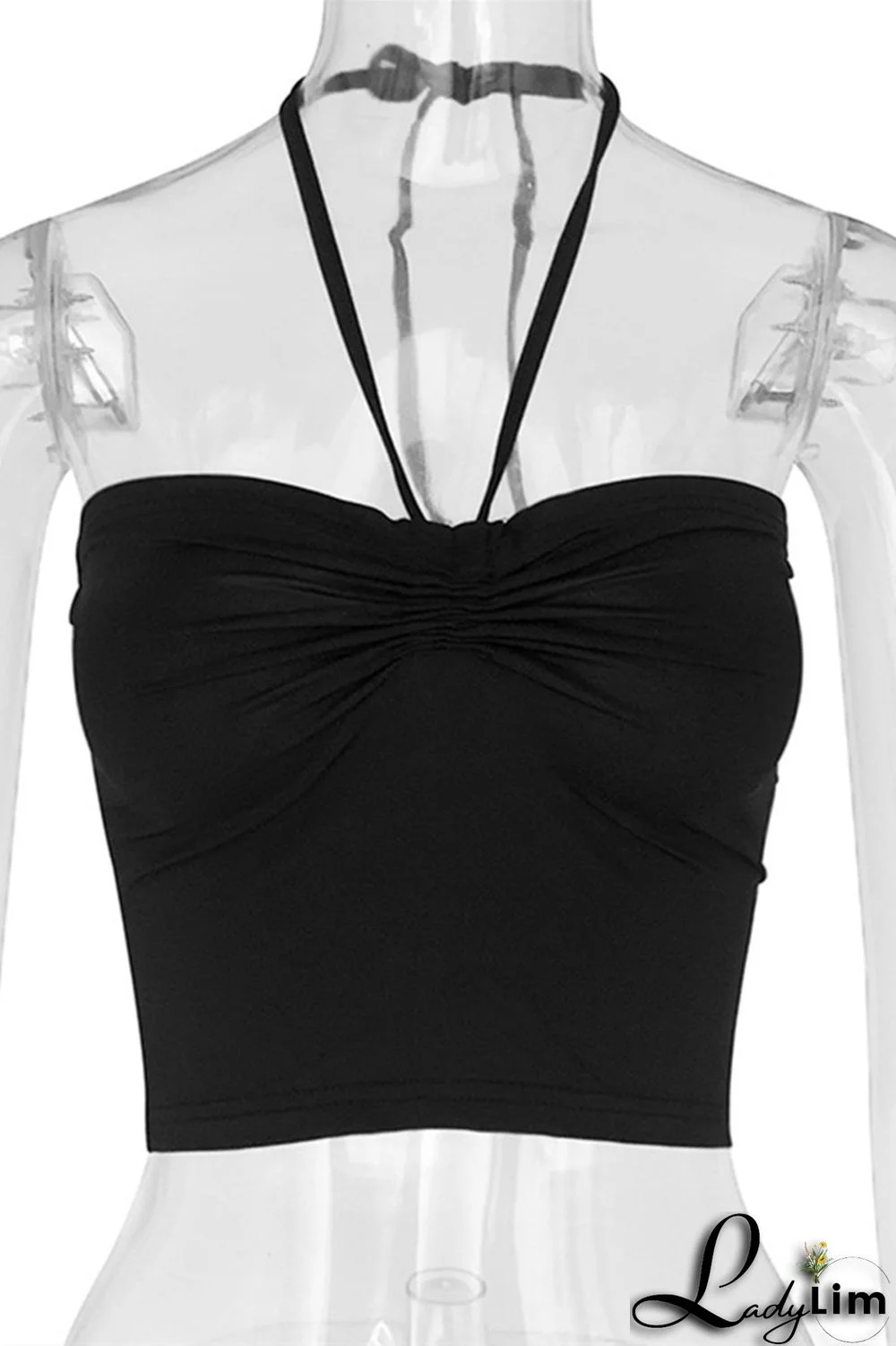 Black Sexy Casual Solid Bandage Backless Strapless Tops