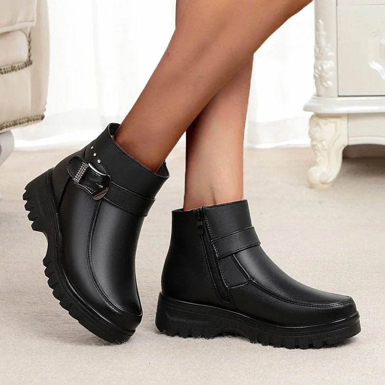 Flat Heel Side Zipper Cotton Shoes Booties For Women