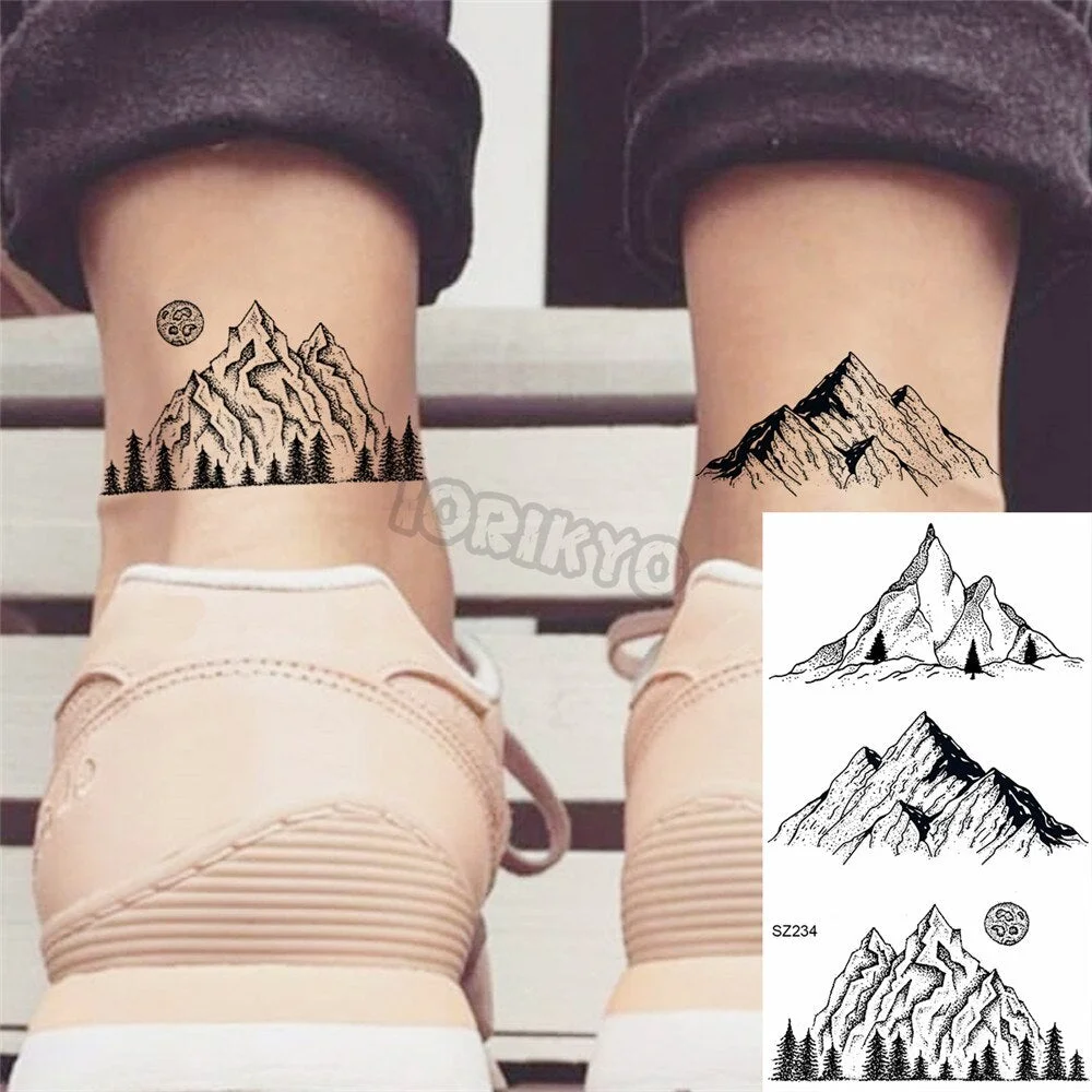 Black Dandelion With Creative Tattoos For Women Men Realistic Sea Wave Mountain Lavender Fake Tattoo Sticker Arm Leg Tatoos 3D