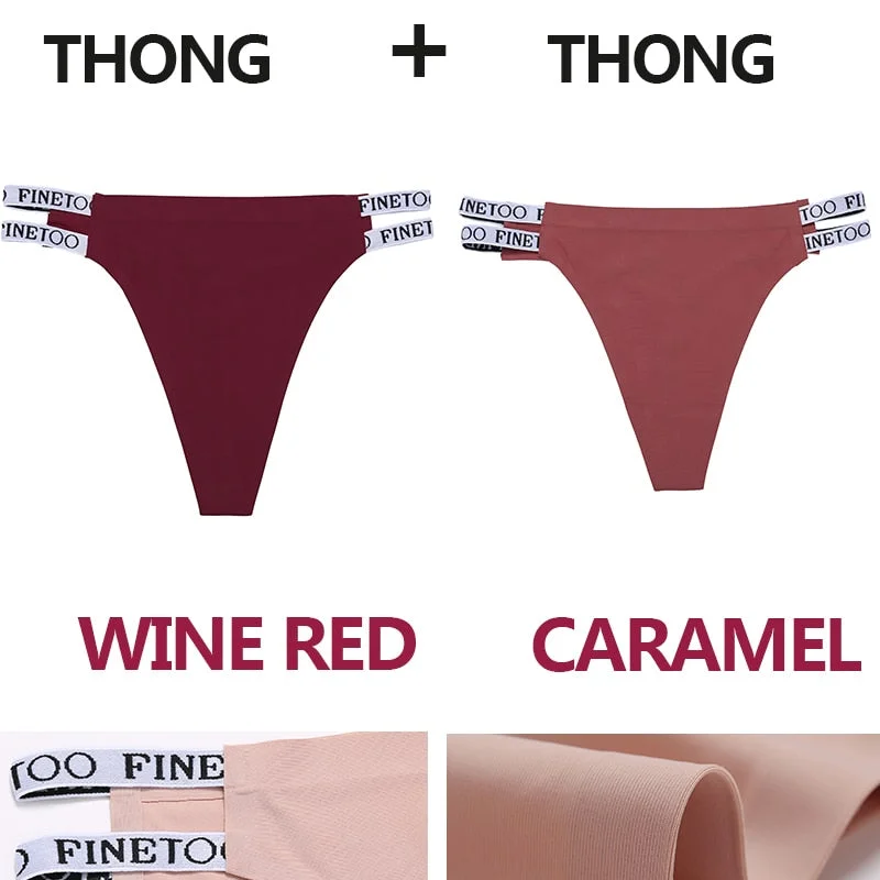 2PCS/Set Seamless Women's Thong Sexy Bikini Underwear G-string Letter Lingerie Femme Low-Rise Panties Ice Silk Women Underpants