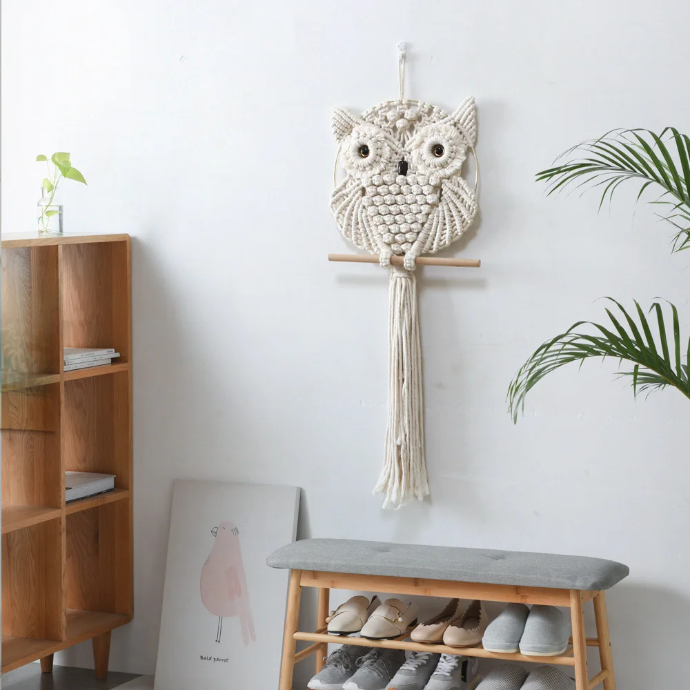 Nigikala Nigikala New Owl Hand Woven Tapestry Wall Trim Bohemian Nordic Home Decor Padded Cotton Rope