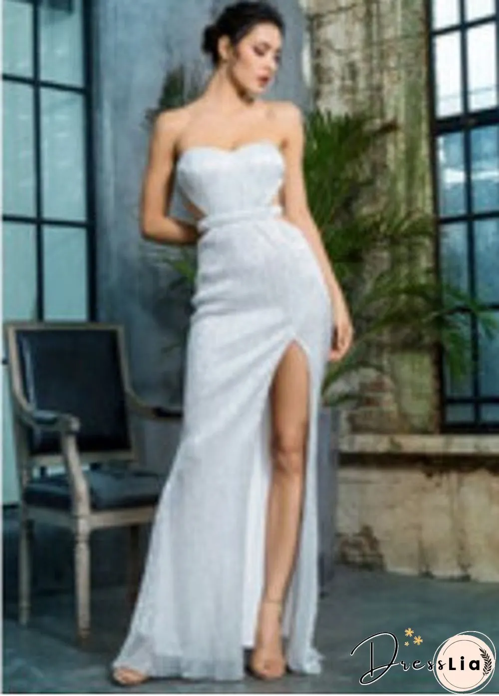 Love&Lemonade  Black Bra Open Back Back Pleated Sequins Slim Dress Party Long Dress Lm81335
