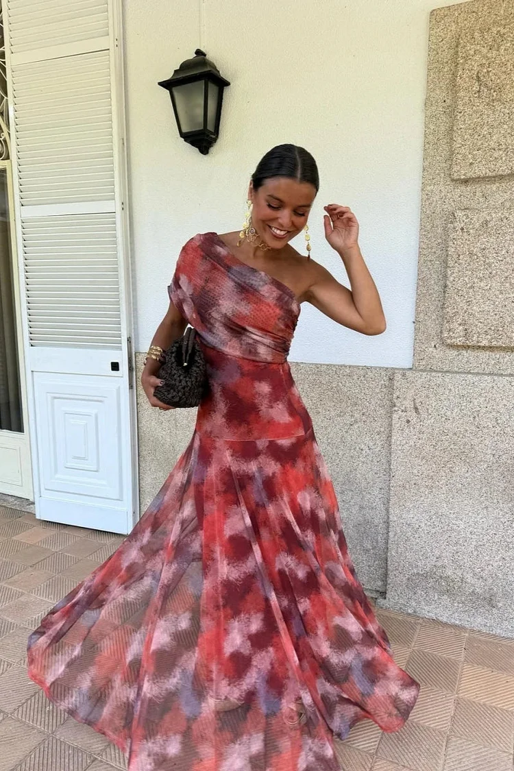 One Shoulder Tie Dye Maxi Dress