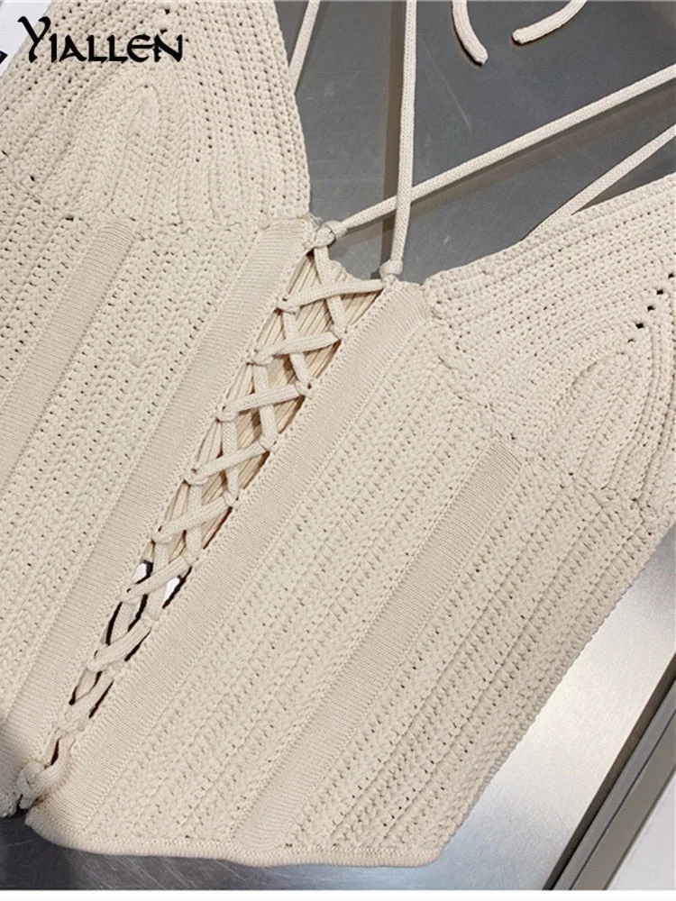Yiallen Spring Summer Women 2022 New Knitted Bandage V-neck Halter Elasticity Camis New Arrivals Sexy Temperament Fashion Hot