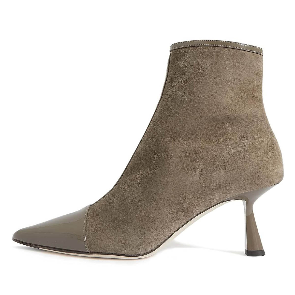 Gray Faux Suede Pointed Flared Heel Side-Zip Women's Ankle Boots