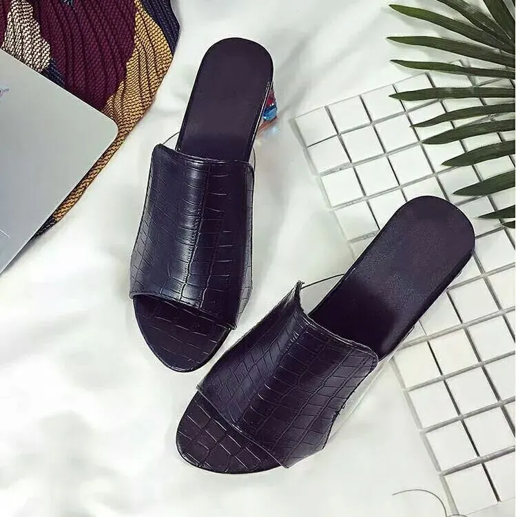 Yyvonne Dew Outside Wearing Large-Size Women's Shoes Coarse Heel Drag Women's Shoes Candy Color Temperament And Cool Slippers