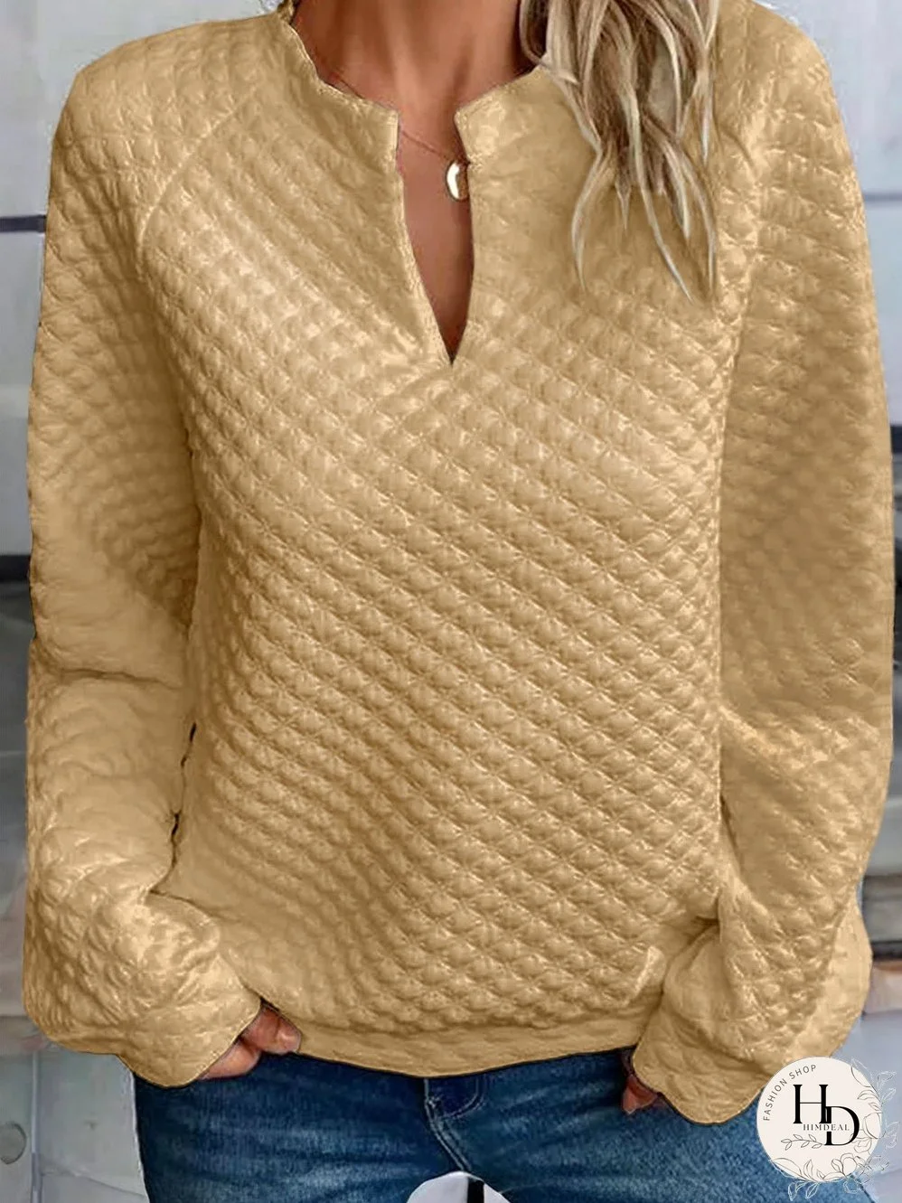 Women's Casual Long Sleeve Quilted Top