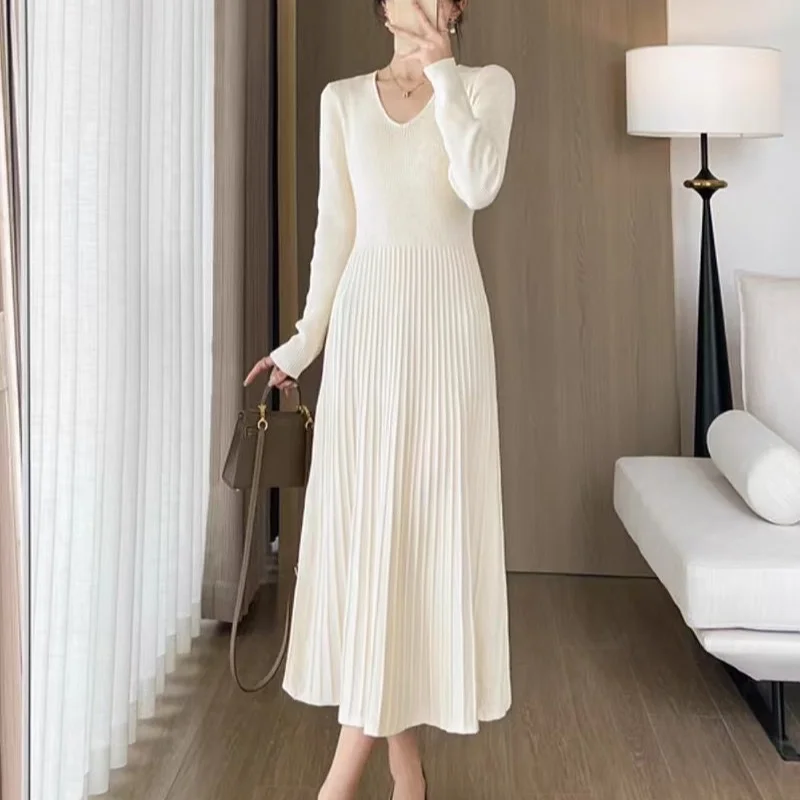 Athvotar Athvotar Knitting Dress That Matches Overcoat Female Autumn Winter Temperament Famous Socialite Senior Sense To Close Waist Inside Build A Word Wool Skirt Long Skirt