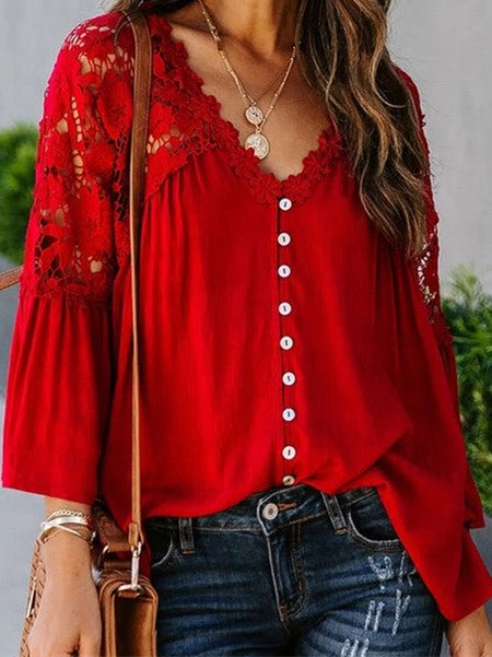 Flare Long Sleeve Chic Hollow Out Blouse