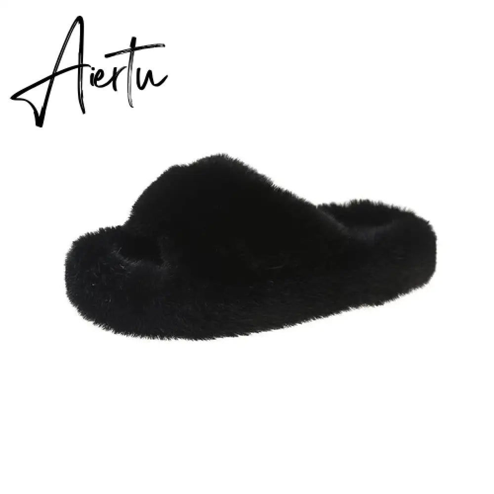 Winter Warm Fashion Slipper Women Modern Slides Outside Design Fluffy Slippers Indoor Soft Plush Shoes Women Warm Slippers Aiertu
