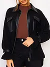 Stylish Leather Contrast Color Zipper Lambskin Warmth Fashion Jacket
