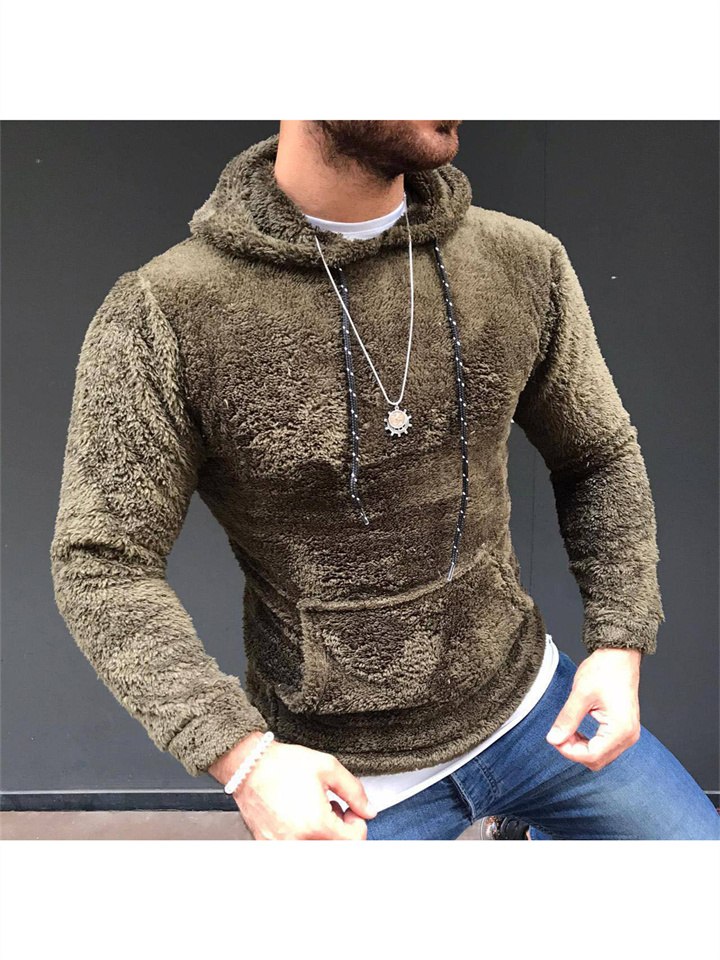 Autumn and Winter Men's Side Seam Pockets Hooded Lapel Without Liner Solid Color Long-sleeved Sweater Double-faced Fleece Hooded Sweater