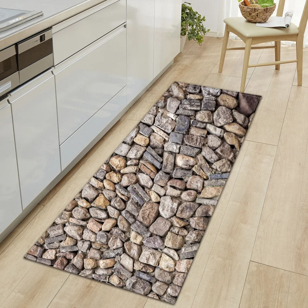 Kitchen Mat Entrance Doormat Cobblestone Pattern Home Bedroom Bedside Floor Decoration Carpet Bath Balcony Hallway Anti-Slip Rug