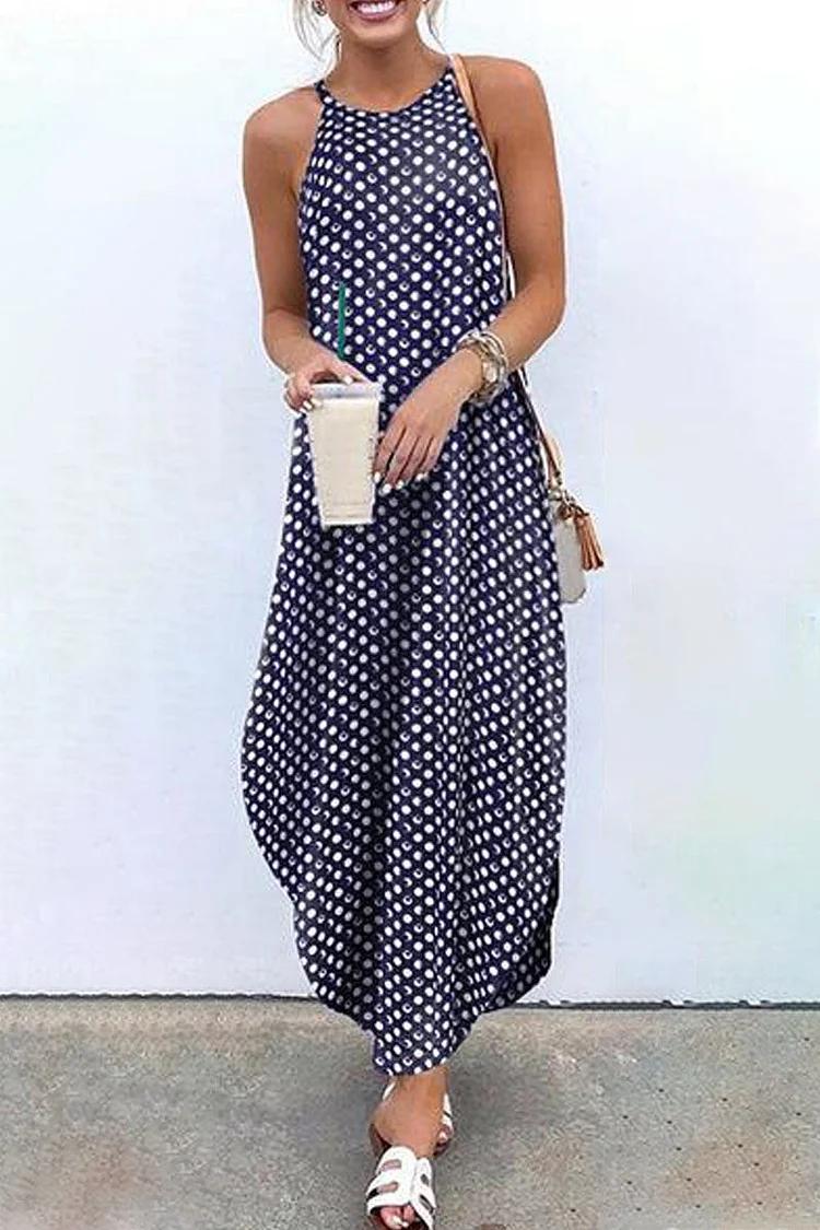 Fashion Simplicity Dot O Neck Irregular Dresses(3 Colors)