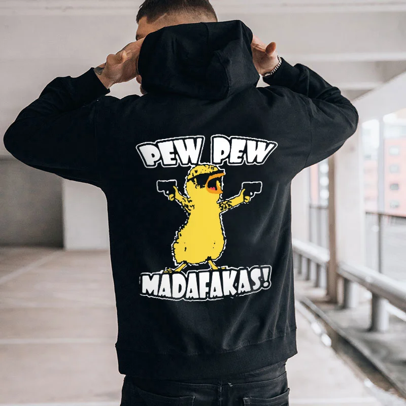 Yellow Duck Carries Pistol Letter Graphic Black Print Hoodie