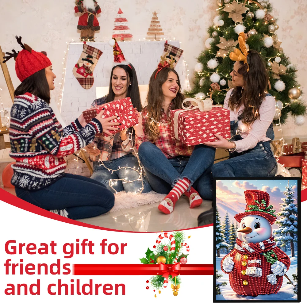 Snowman A5 Size Diamond Painting Notebook Set with 4Pcs Bookmark Holiday Gift