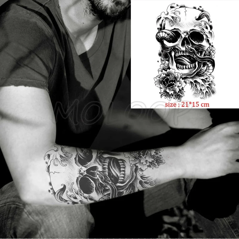 Waterproof Temporary Tattoo Sticker Pirate Ship Skull Flag Tatoo Water Transfer Fake Tatoo Flash Tatto Woman Man Kid 14.8*21 Cm