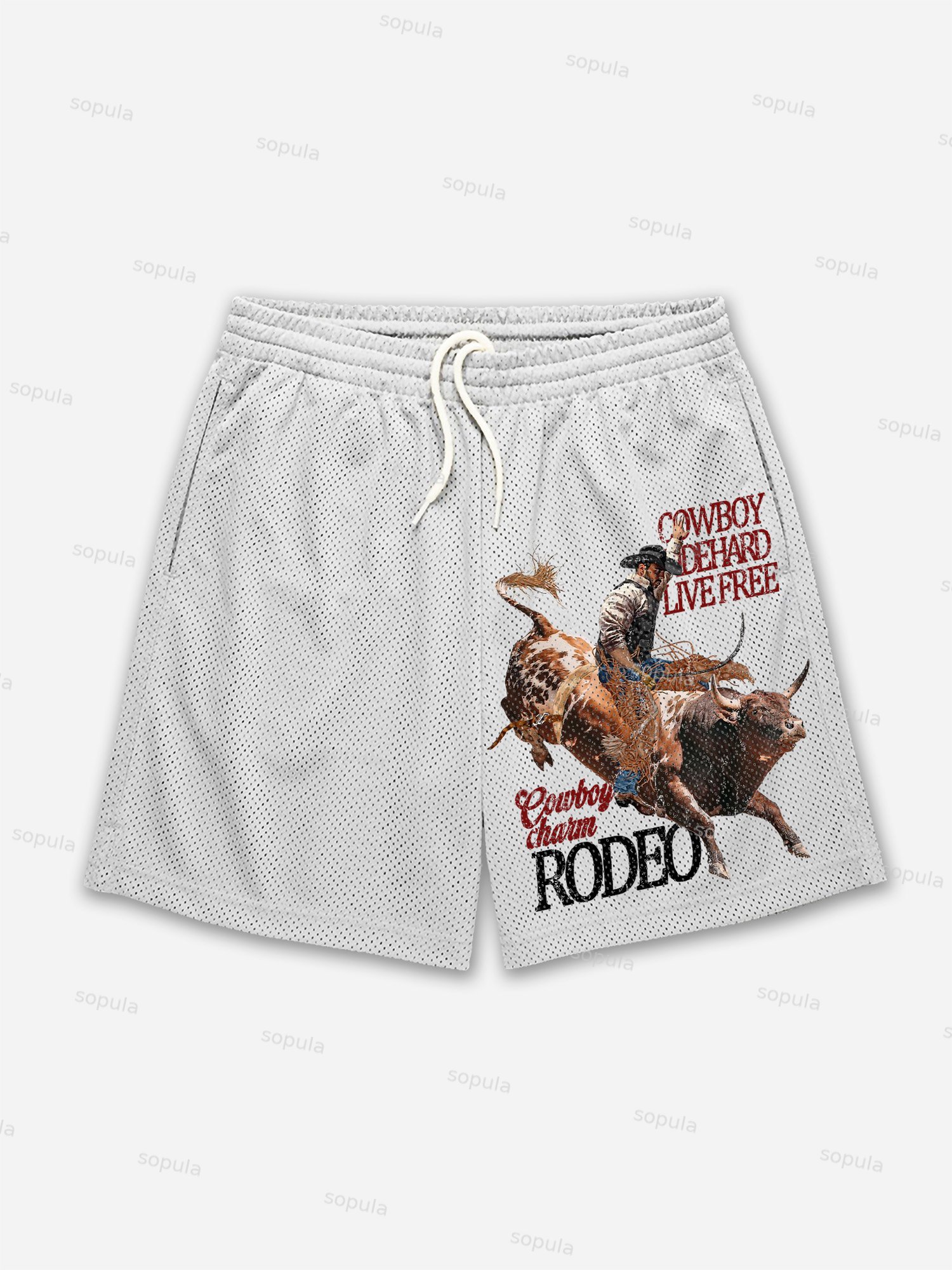 Rodeo Cowboy Charm Print Mesh Shorts - Sopula｜Premium Graphic Tees & Graphic Clothing