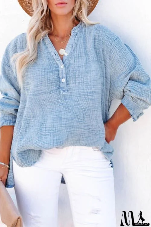 Plus Size Half Button Long Sleeve Blouse