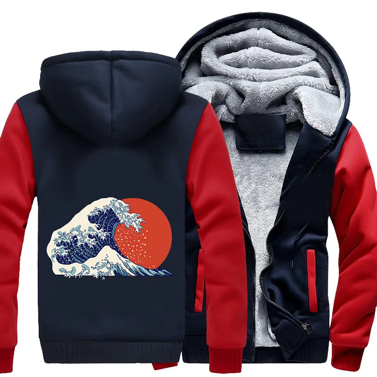 The Great Wave Off Kanagawa And Sun, Ukiyo-e Fleece Jacket