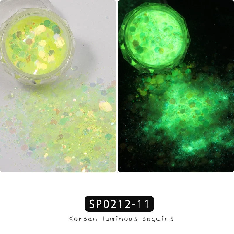 1 Box Luminous Nail Glitter Neon Hexagon Fluorescent Flake Glow in the Dark Sequin Nails Art Decorations Manicure Accessories-Nail Inspo