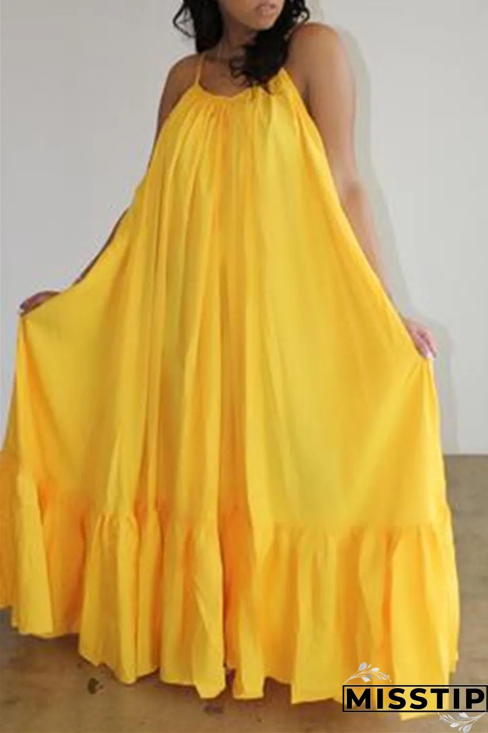 Pink Sexy Casual Solid Backless Spaghetti Strap Loose Sling Dress