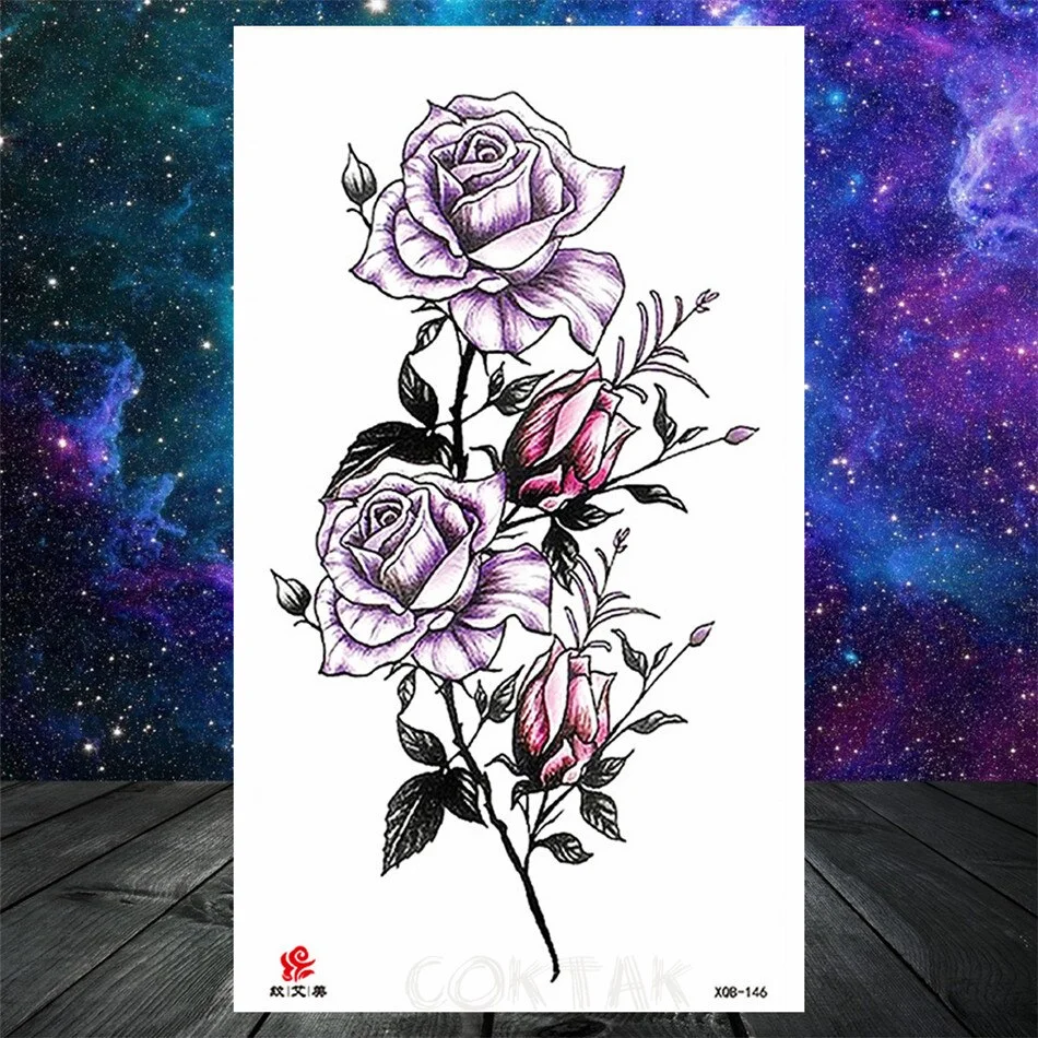 Lotus Flower Temporary Tattoo For Women Girls Snake Peony Lily Rose Chains Tattoos Sticker Black Blossom Fake Transferable Tatoo
