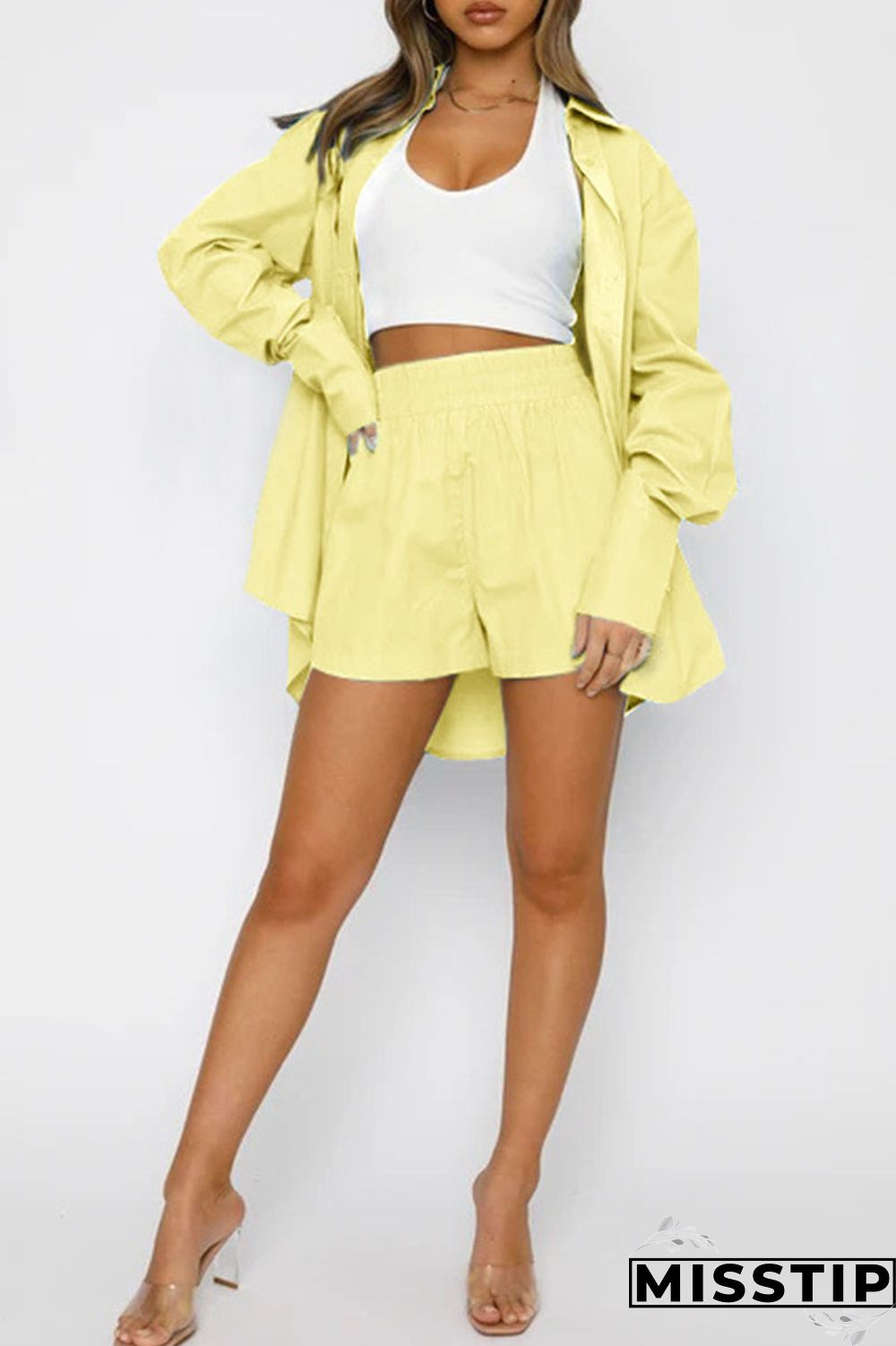 Green Casual Solid Patchwork Buckle Turndown Collar Long Sleeve Two Pieces