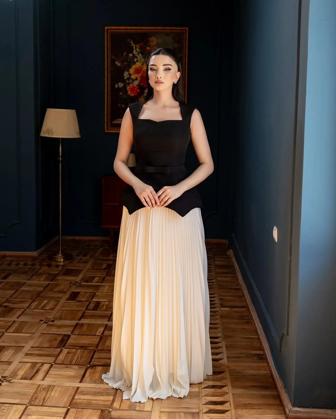 Daisda Sleeveless Square Black Prom Dress With Pleated