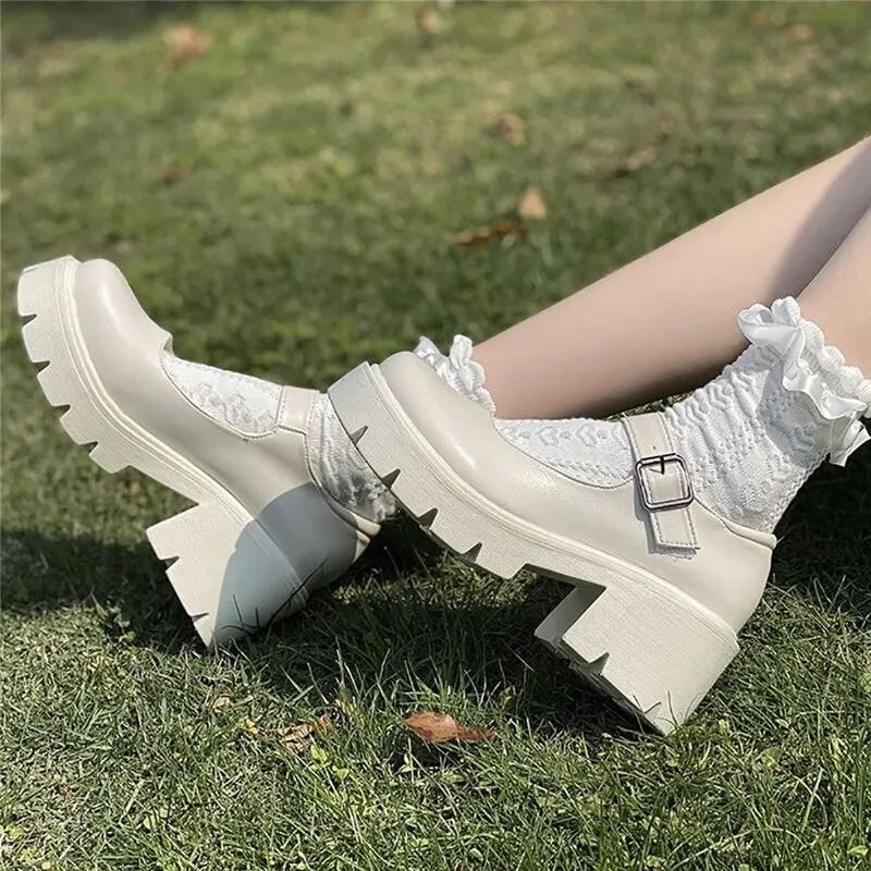 Women Chunky Sneakers Hidden Heels Shoes Ladies Wedge Thick High Heels Autumn Platform Women Shoes Lace Up Lolita Mary Janes