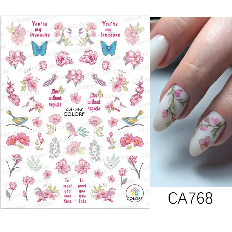 1PC Spring Palm Flowers Leaves 3D Nail Stickers Self-Adhesive Slider Nail Art Decorations Geometry Decals Manicure Accessories-Nail Inspo