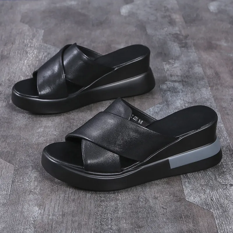 Churchf Churchf Size One Line Slippers Female 2024 Summer New Thick Bottom Slippers Female Cake Slope With Fashion High Heel Slippers