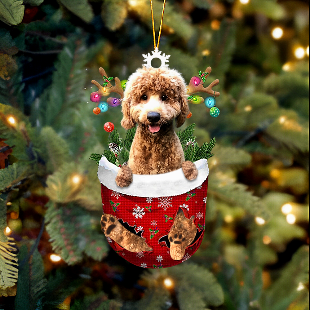 Goldendoodle 5 In Snow Pocket Christmas Ornament.