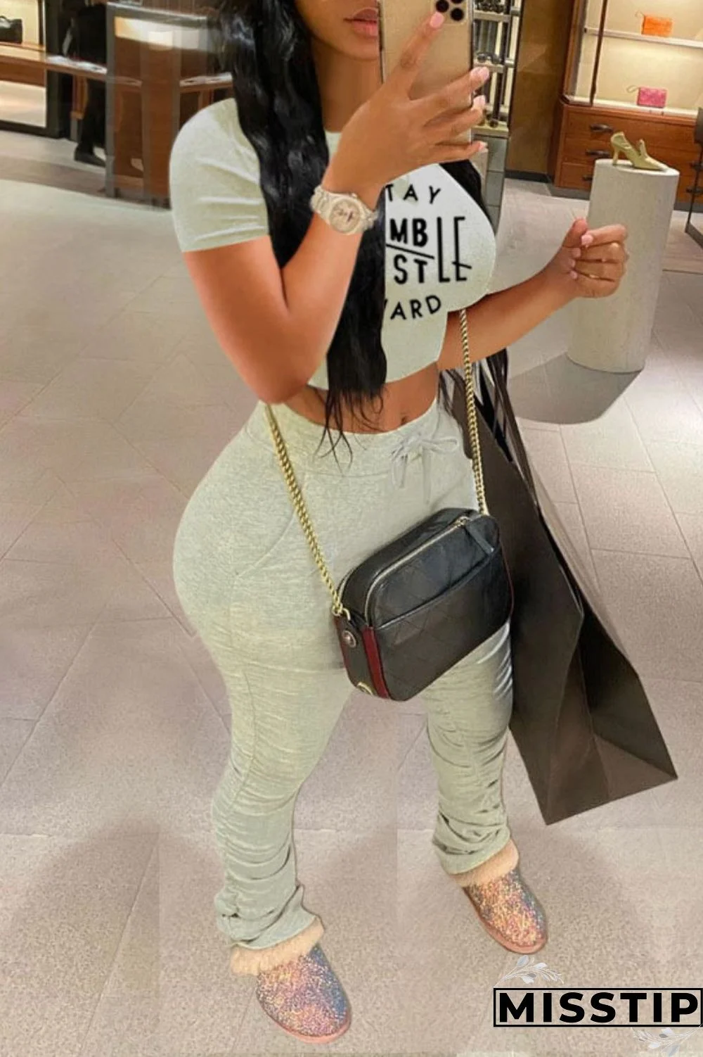 Cream White Casual Print Fold Pants O Neck Short Sleeve Two Pieces