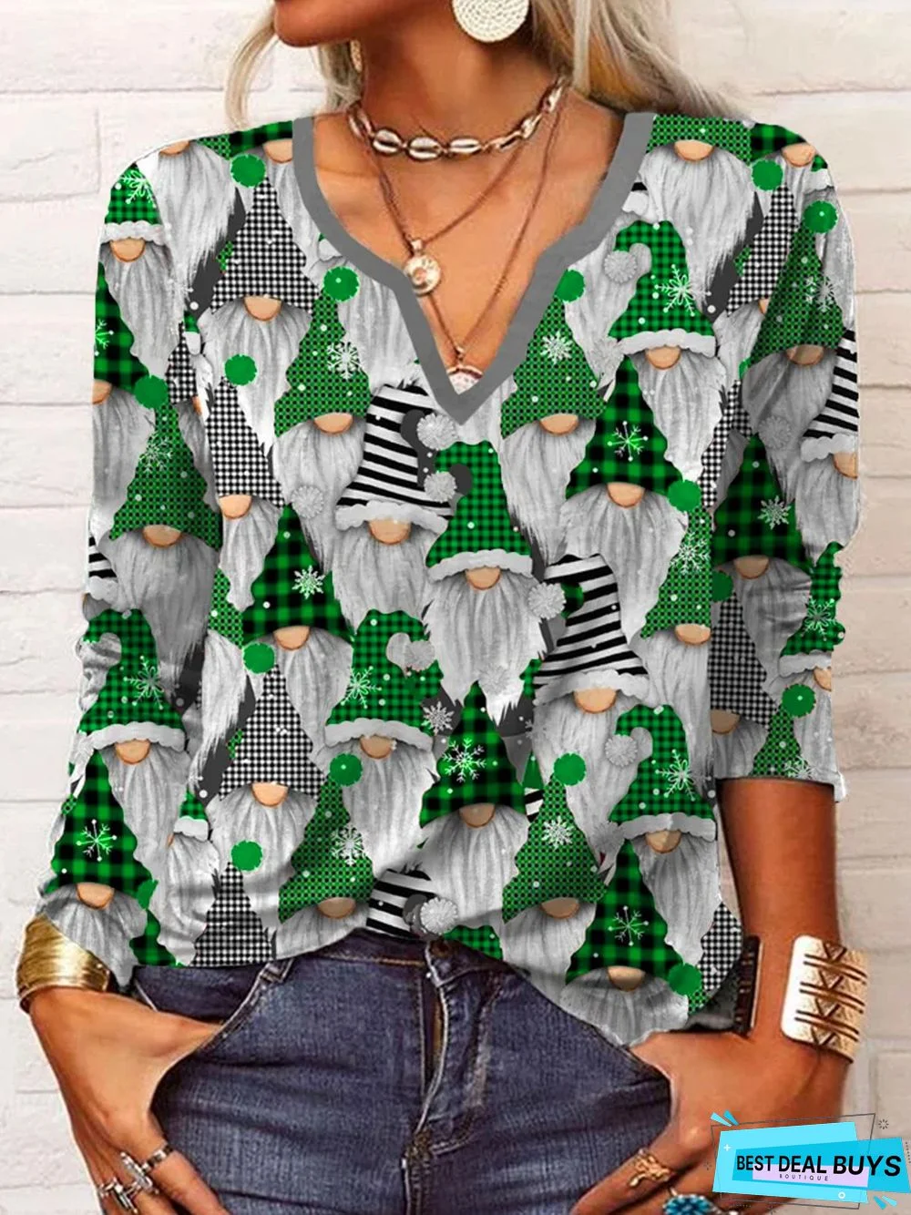 Jersey Casual Christmas Long sleeve Santa Claus T-Shirt